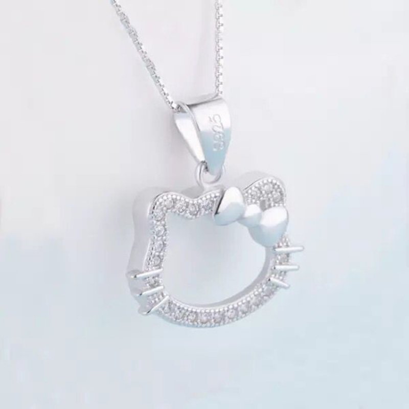 Silver Hello Kitty Necklace Female Clavicle Chain with Jewelry Pendant Kitty Cat Pendant Pendant Birthday Gift